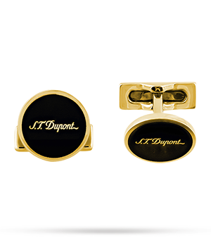 Запонки S.T. Dupont круглые, позолота, черный лак  5833-1