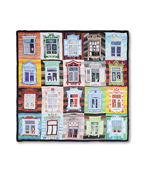 Платок Окна Gourji кашемир/модаль 140х140 голубой/желтый/зеленый  91146522/140