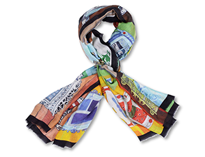 Платок Окна Gourji шелк 120х120 голубой/желтый/зеленый  91146537/120