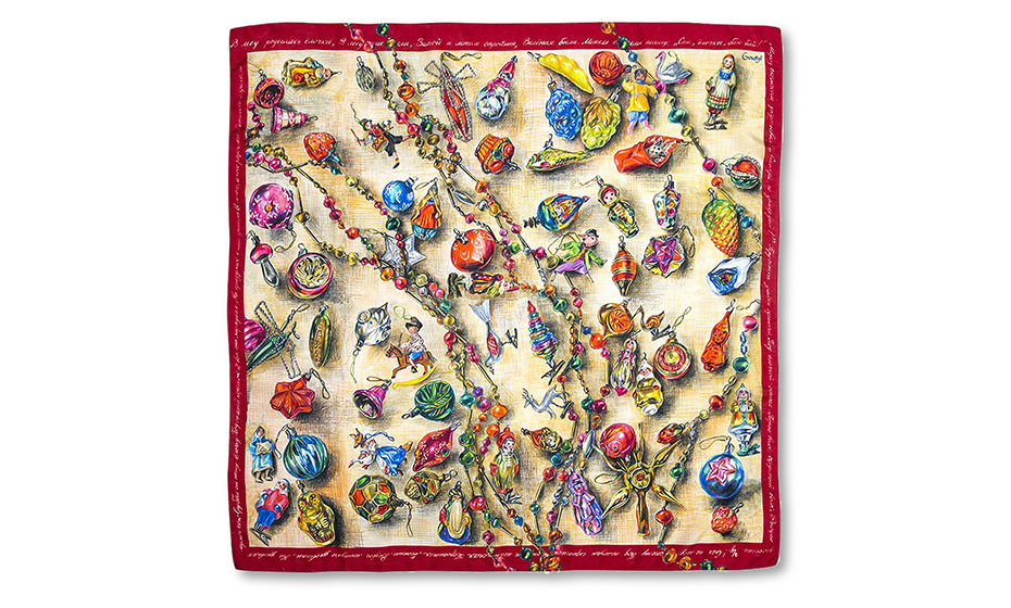 Платок Новогодние игрушки Gourji 135х175 шерсть 100% беж/красный  91245439 91245439 