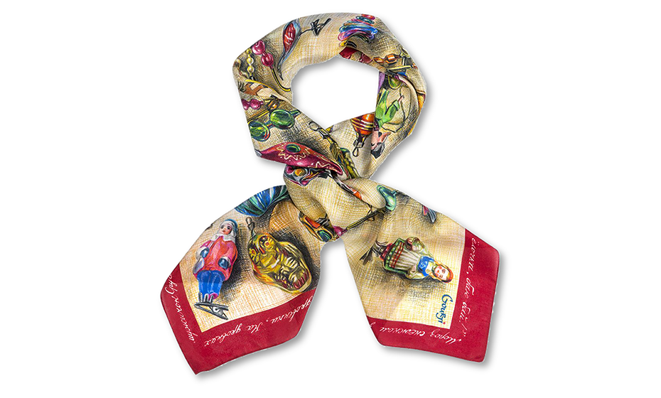 Платок Новогодние игрушки Gourji 135х175 шерсть 100% беж/красный  91245439 91245439 