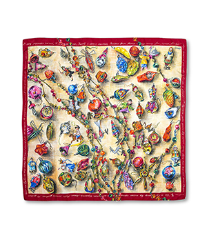 Платок Новогодние игрушки Gourji 135х175 шерсть 100% беж/красный  91245439