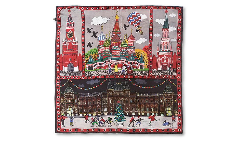 Платок Крвсная площадь шелк Gourji 90 х90 черный красный  91138637/90 91138637/90 