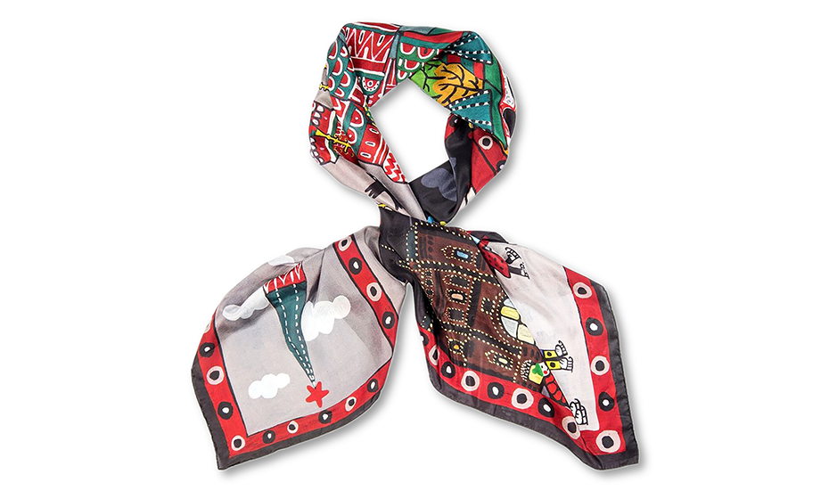 Платок Крвсная площадь шелк Gourji 90 х90 черный красный  91138637/90 91138637/90 