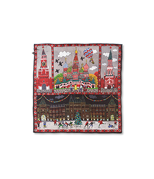 Платок Крвсная площадь шелк Gourji 90 х90 черный красный  91138637/90