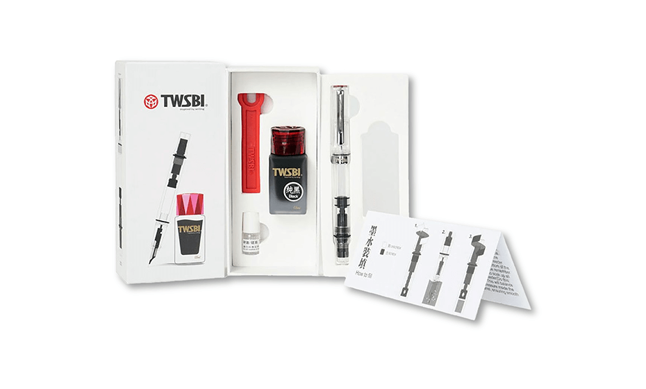 Комплект: перьевая ручка TWSBI ECO белый+чернила 18мл черный